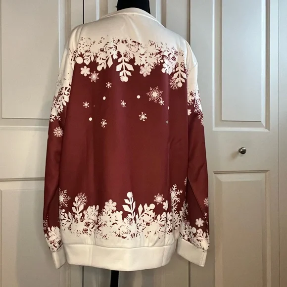 NWOT Winter Snowman Sweatshirt, Snowflakes, Large, Dark Red - Picture 5 of 6